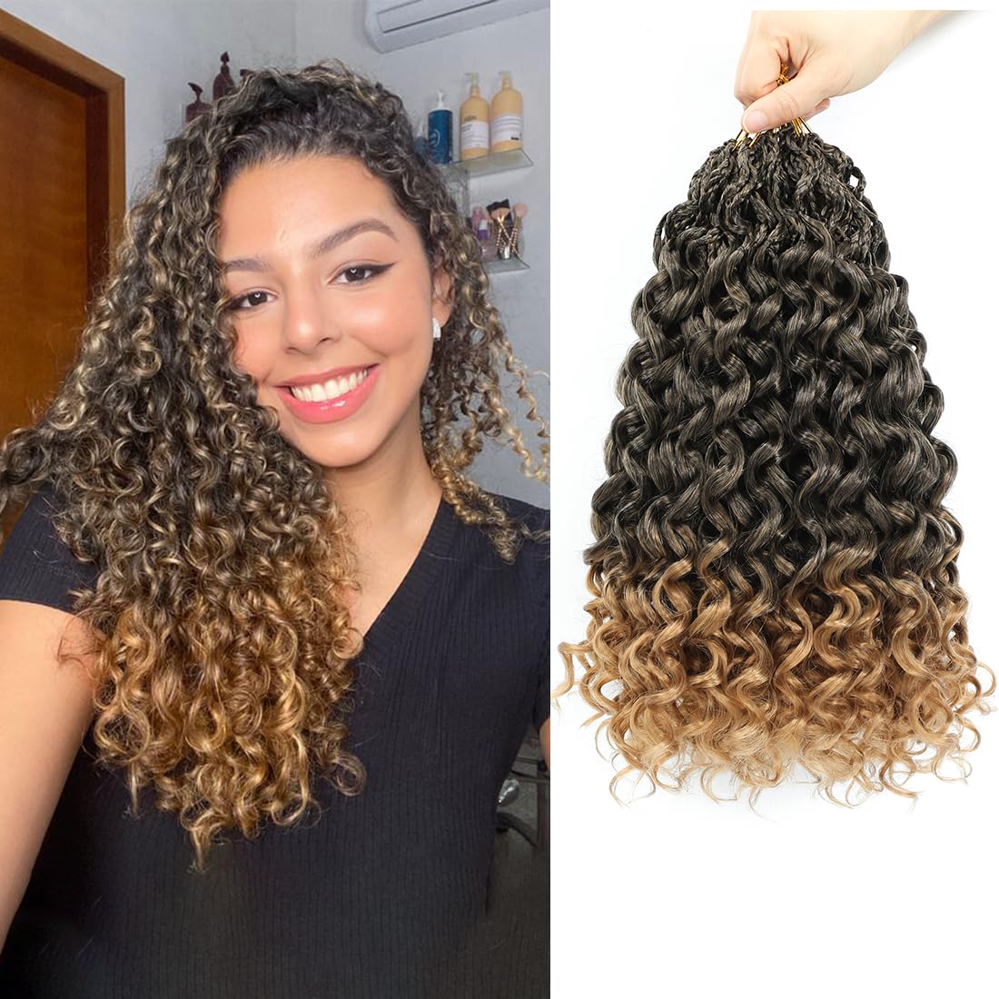 Pretwisted Gogo Curl Crochet Hair - 10 Inch, 8 Packs, Short Curly, Pre-looped Ocean Wave, Water Wave, Deep Wave Braiding Hair (1B/27)