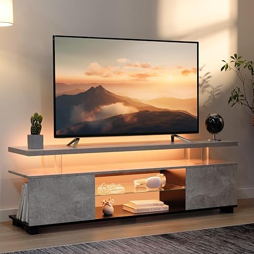 Soporte de TV gris, soporte de TV LED, centro de entretenimiento moderno para sala de estar, mesa de consola LED para TV, gabinete de TV LED para TV
