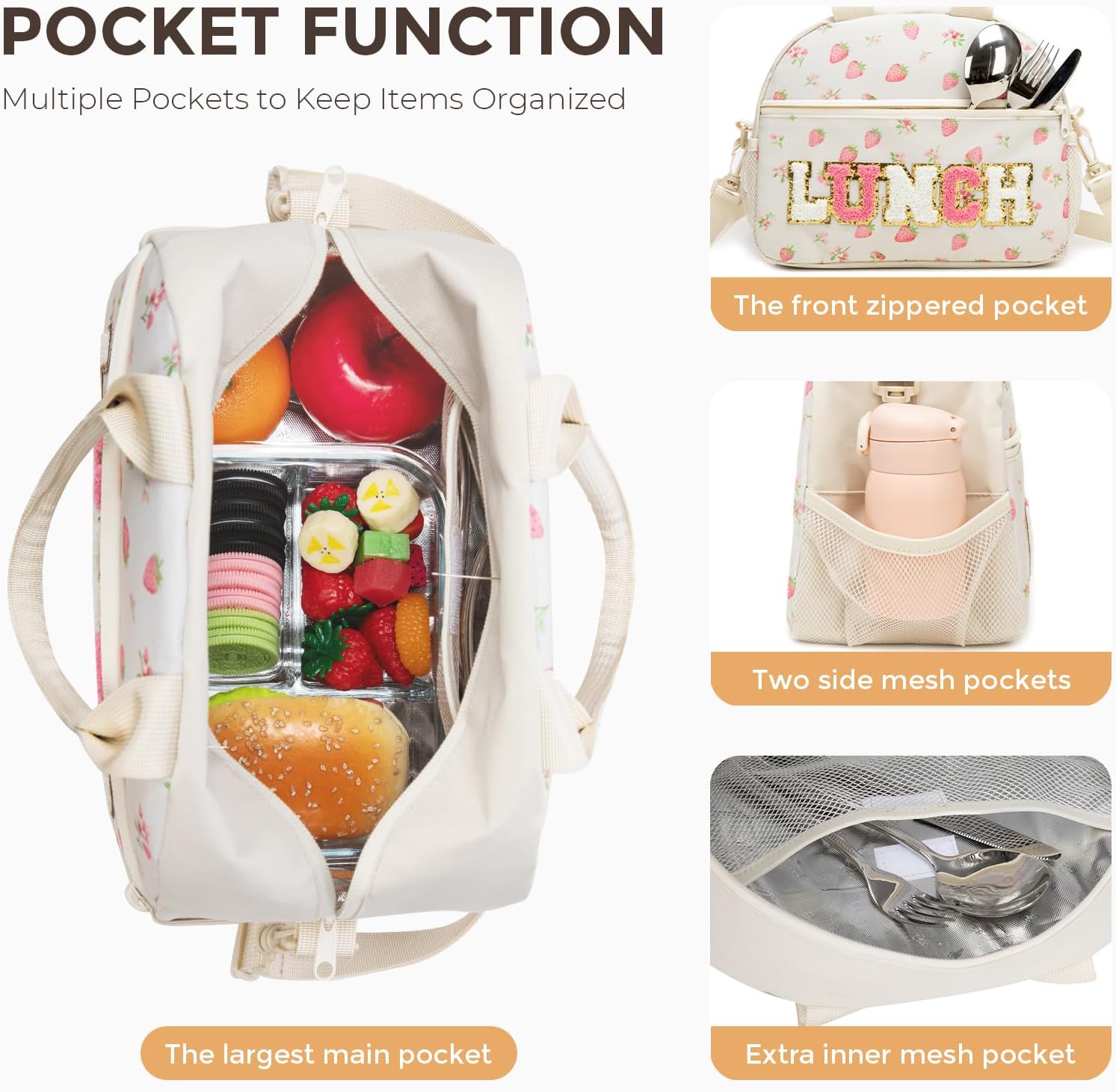 Lunch Bag for Girls Women,Preppy Lunch Box for Teen Girls Fit for 2 Meals image 5