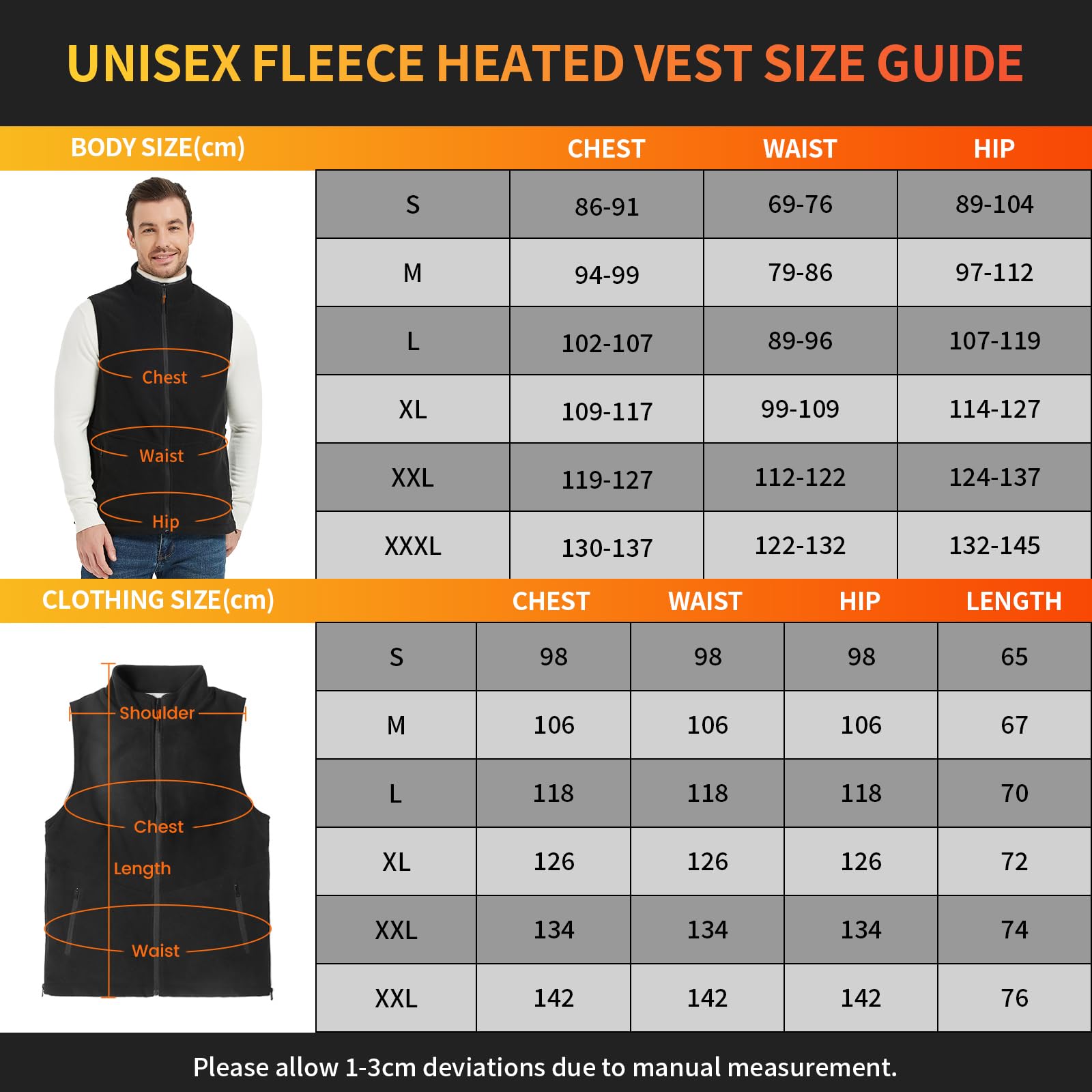 ISOPHO Gilet Riscaldato Uomo Donna, Leggero Giubbotto Riscaldato in Pile Polare con Ricarica USB Regolabile, Gilet Riscaldante lavabile in inverno (senza batteria) Nero