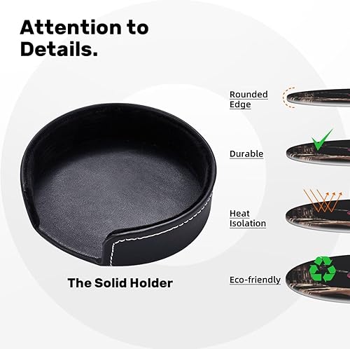 Miniatura 6 de Juego de 6 posavasos de cuero impresos para bebidas con soporte para mesa de café, bar, cocina, comedor