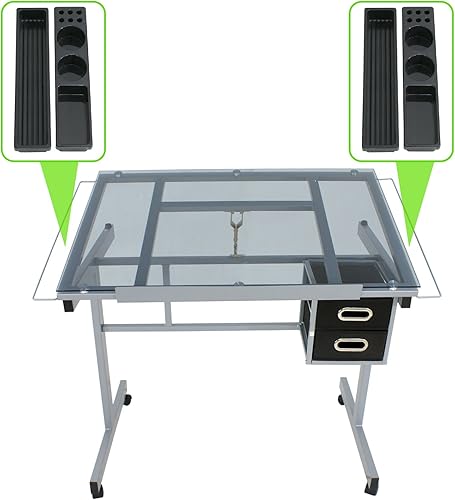 Miniatura 5 de LEMY Mesa de dibujo ajustable inclinable, escritorio de dibujo para artistas con cajones de almacenamiento y ruedas deslizantes, estación de