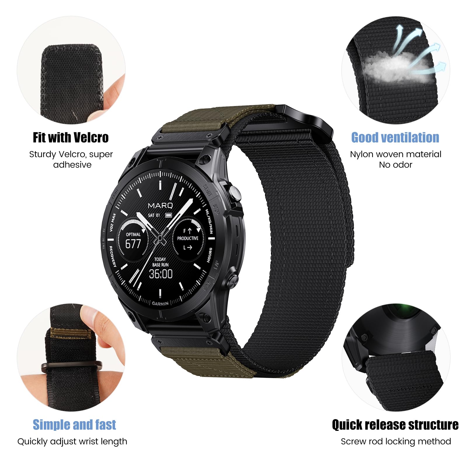 Cinturino Nylon 22mm Per Garmin Fenix - QuickFit, Velcro, Compatibile Con Fenix 6/7, Forerunner - Foto 6