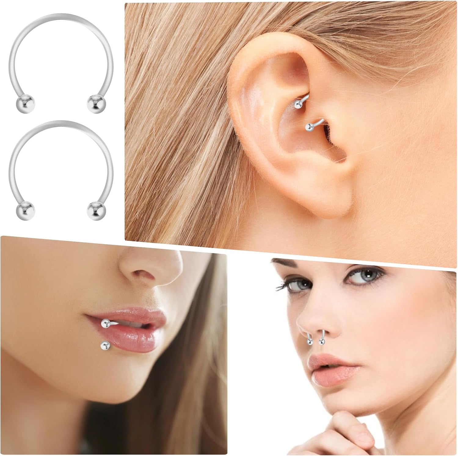 14PCS Surgical Steel Horseshoe Septum Nose Ring Hoop Set Piercing Jewellery，Horseshoe Rings Earring Eyebrow Earring Hoop Lip Horseshoe Piercing for Women Men(6/7/8/9/10/12/14mm)
