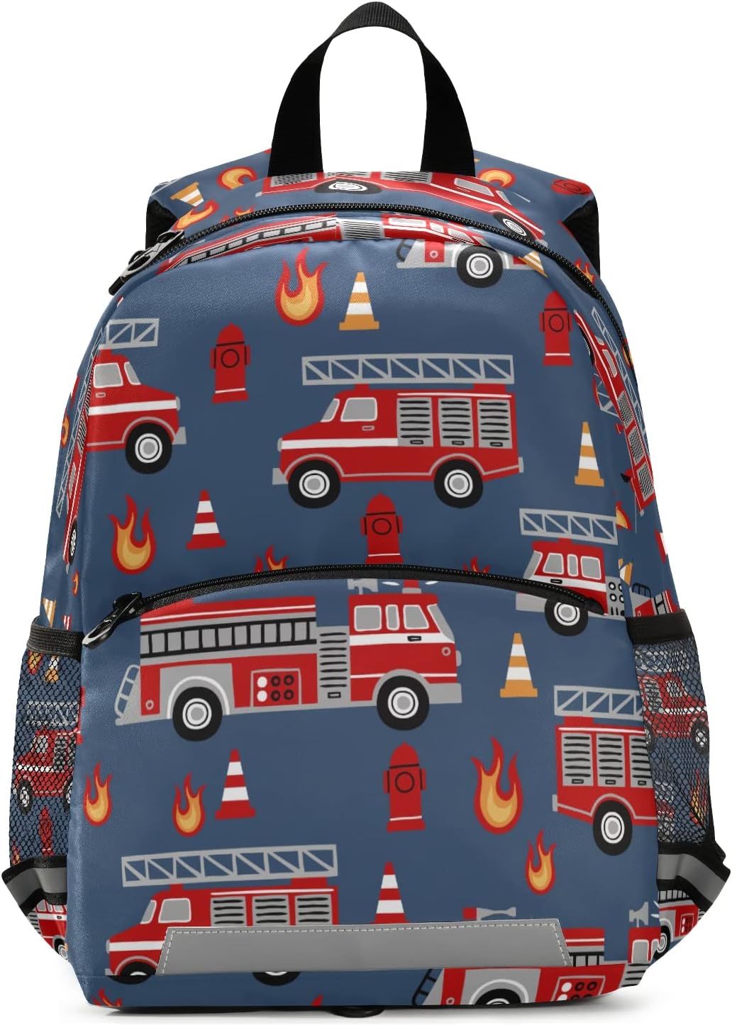 Fisyme Fire Trucks Blue Backpack Schoolbag Kids Daypack Toddler Travel School Bag Small Mini Backpacks for Kindergarten Preschool Nursery Children Boys Girls with Chest Strap