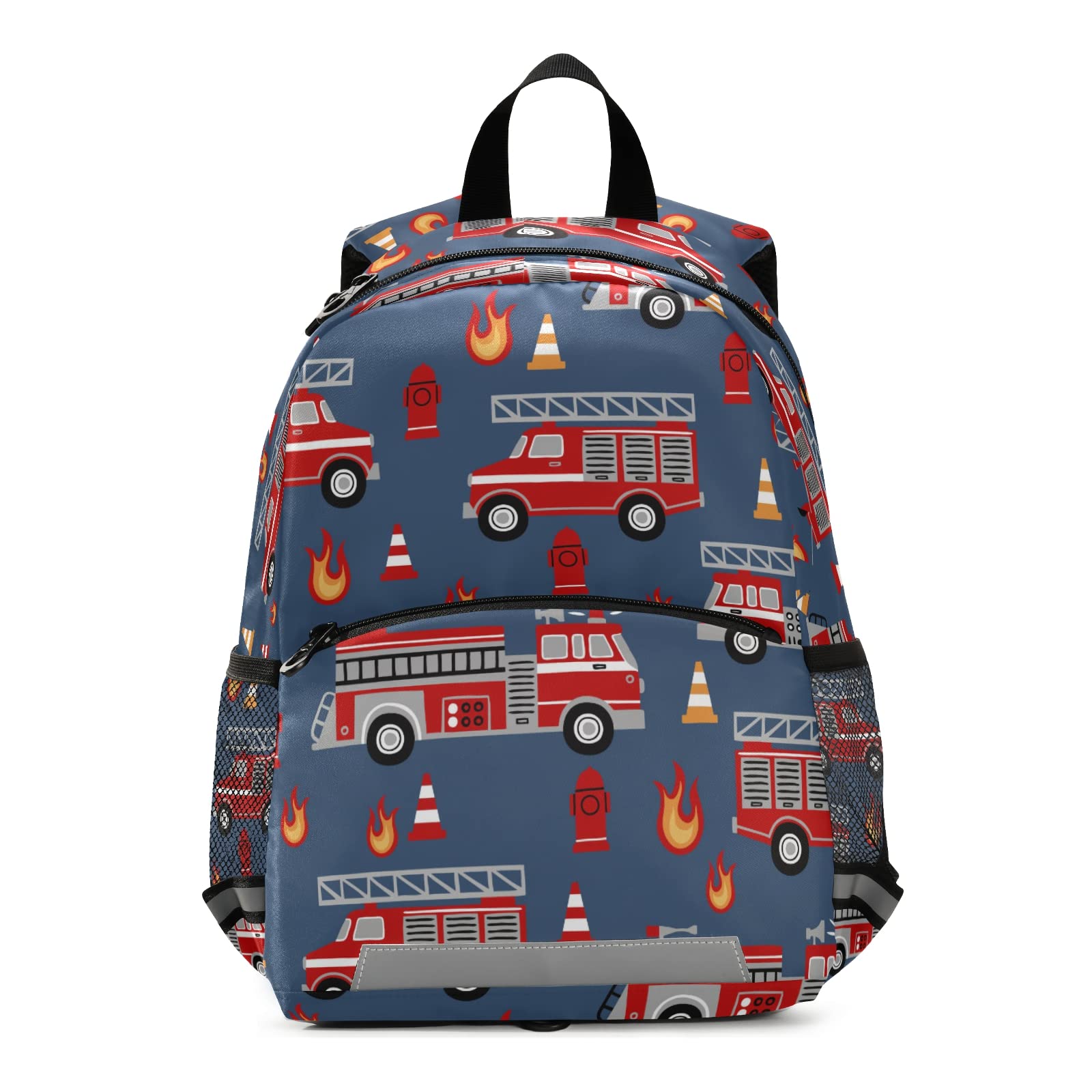 Fisyme Fire Trucks Blue Backpack Schoolbag Kids Daypack Toddler Travel School Bag Small Mini Backpacks for Kindergarten Preschool Nursery Children