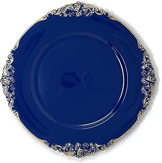 allgala Heavy Quality Round Charger Plates - Dinner Plates - Set of Charger Plates for Table Decor - Ideal for Weddings, Thanksgiving Parties & Holidays - Floral Royal Blue (13-Inch 6-Pack)
