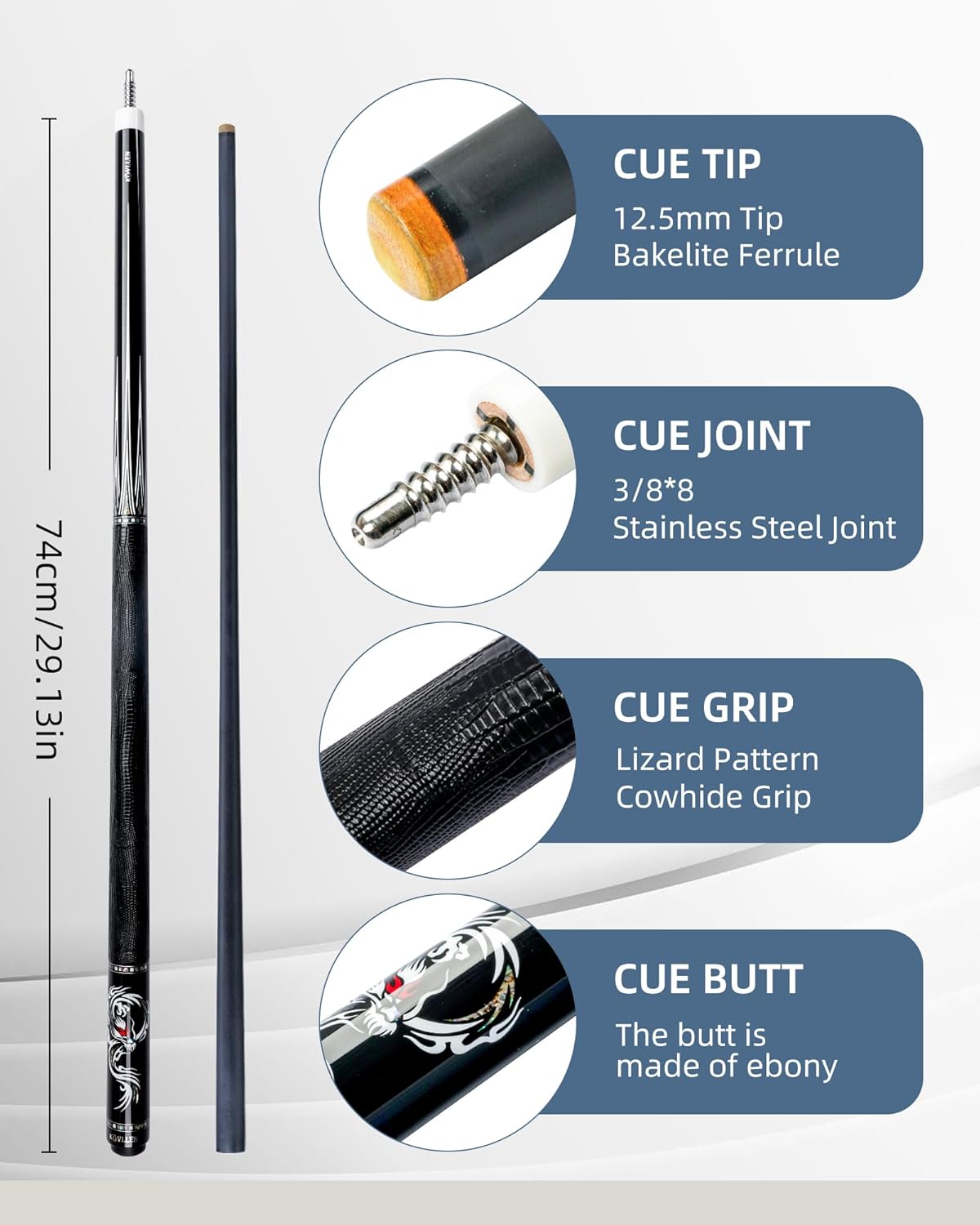 KONLLEN Carbon Fiber Pool Cue Stick and Pool Cue Case 3x4 Oxford Pool Stick Case（Low Deflection Hand-Made Inlay Billiard Cue and Holds 3 Butts and 4 Shafts Billiard Sitck