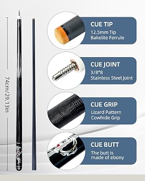 KONLLEN Carbon Fiber Pool Cue Stick and Pool Cue Extension(Low Deflection Hand-Made Inlay Billiard Cue and with 3 Bumpers Carbon Fiber Billiards Extension Billiard Accessories for Pool Sticks)