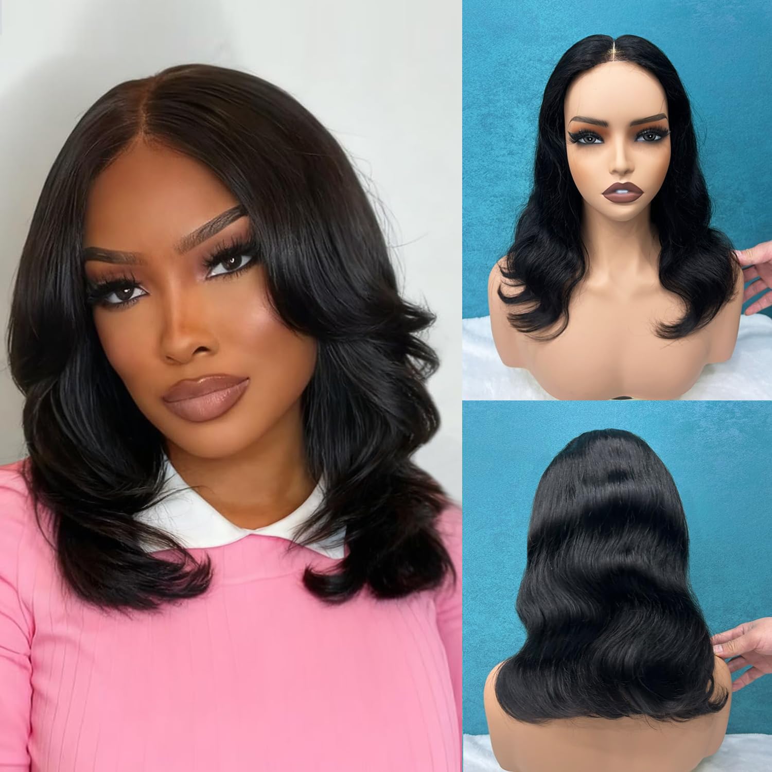 Douyin Wear and Go Glueless Wigs Human Hair Pre Plucked Pre Cut Drawstring Body Wave 2x6 Hd Lace Closure 14 Inch Middle Part Bob Wig Human Hair Short 180 Dentisty Lace Front Wigs for Black Women - Image 2