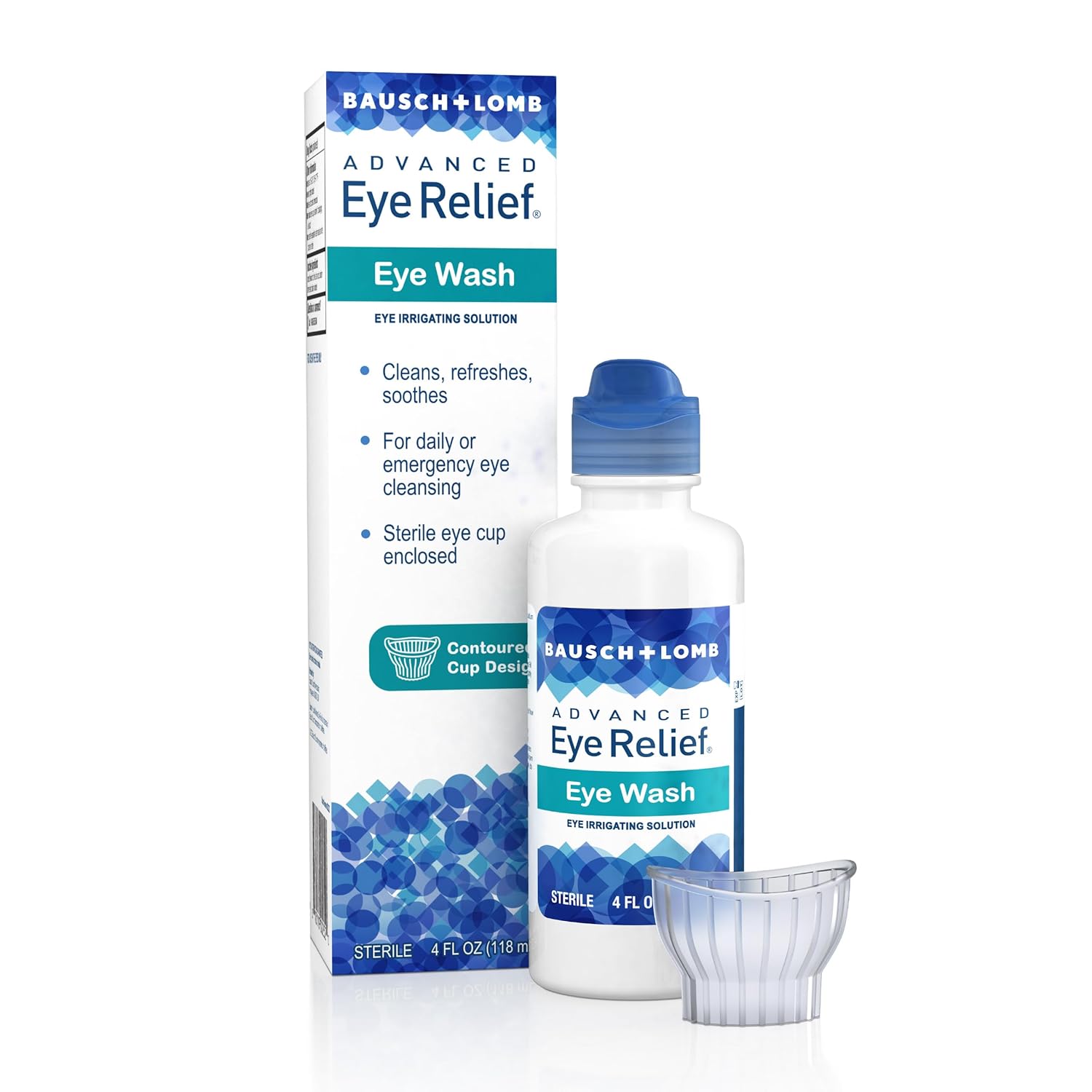 Bausch + Lomb Advanced Eye Relief Eye Wash: Sterile Irrigating Solution with Eye Cup, 4 Fl Oz – Cleanses & Soothes Eyes