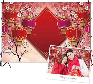 7x5ft Chinese New Year Party Backdrop Lunar New Year Photo Backdrop Year of Horse 2026 Backdrops Spring Festival Celebration Red Lanterns Photography Background Photo Props
