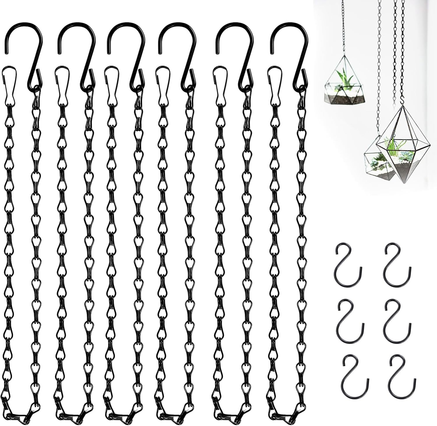 Metal Plant Hanging Chains Set, 24.2 Inch Black Adjustable Links with S Hooks, 6 Pack for Plants, Signs, Bird Feeders, Wind Chimes-image-37