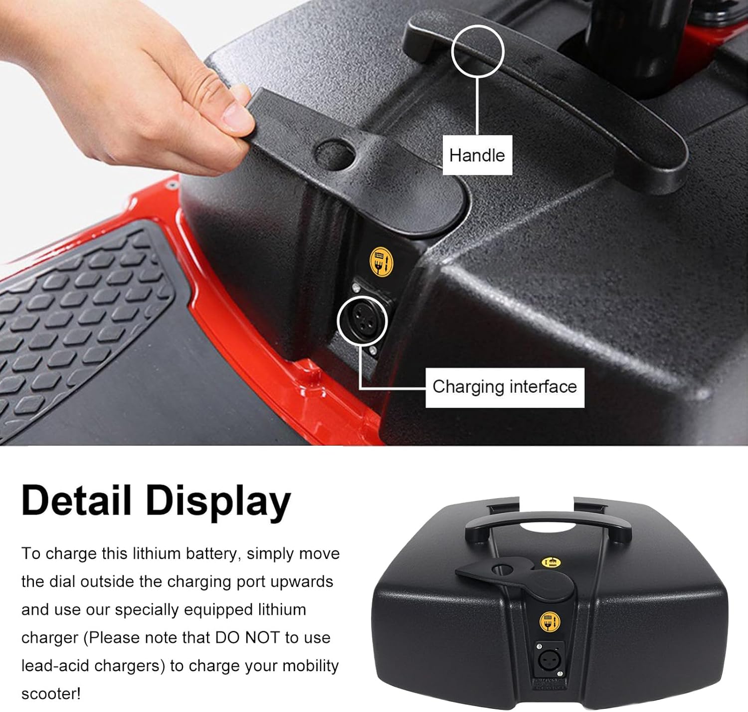 24V 24Ah Mobility Scooter Lion High Performance Battery Replacement for Vive 3 & 4 Wheel Compatible with VOCIC Folding Wheelchair with Seat Mobility Scooter, Including Charger