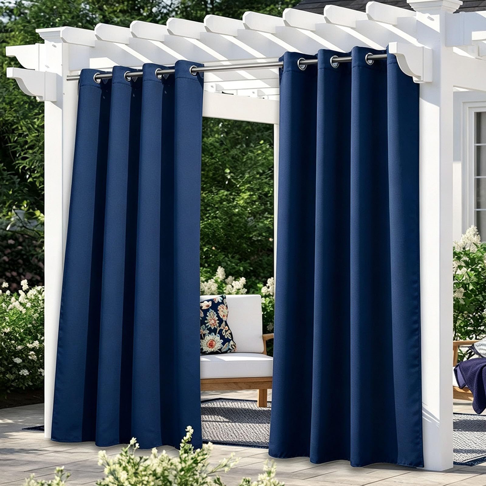 Zasłony Zewnętrzne 50 x 260 cm Niestandardowy Rozmiar, Wodoodporna, Markiza Przeciwsłoneczna, Zasłona Tarasowa, Ekran Prywatności Zasłony Na Taras Do Patio I Altany, Granatowy