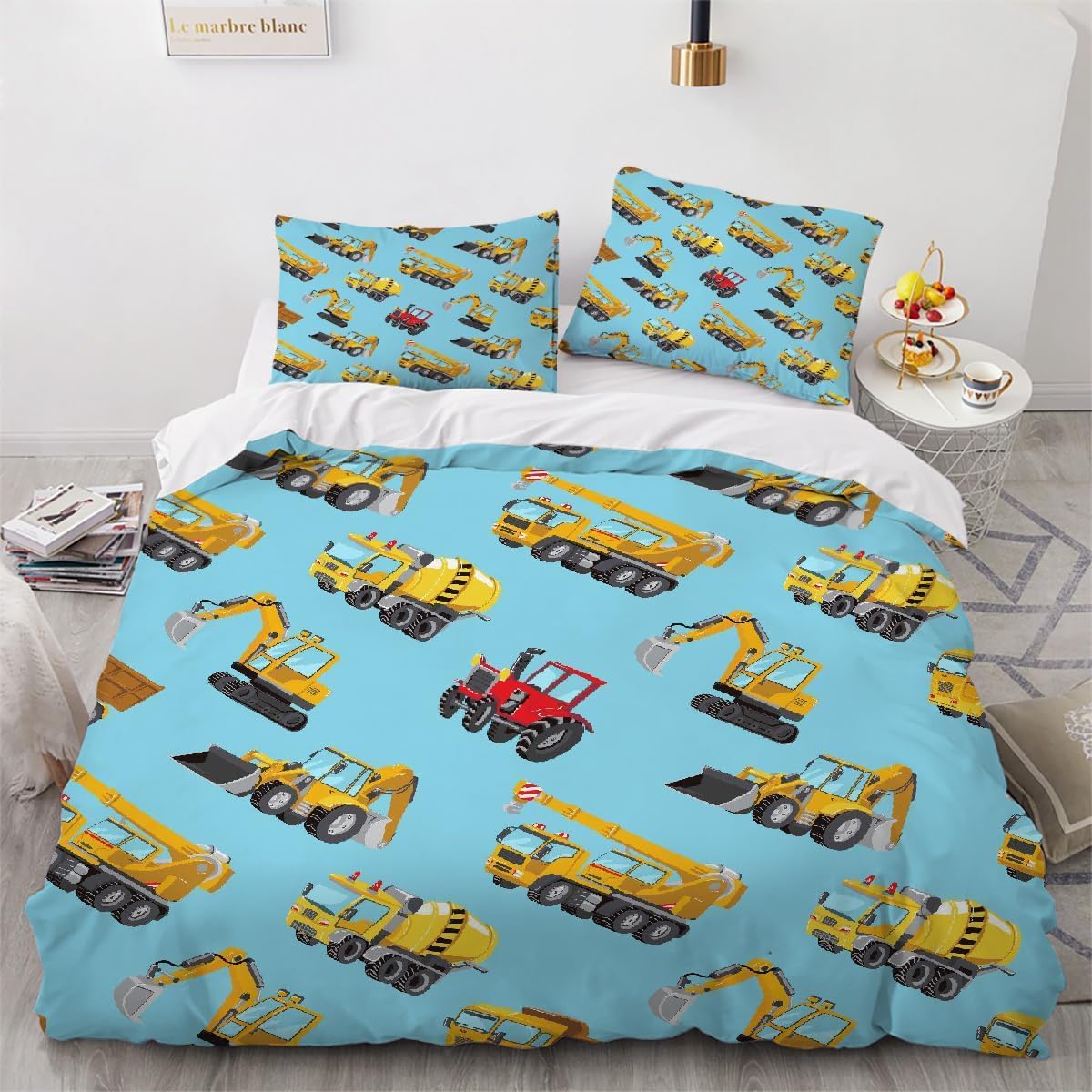 Housse de couette 220x240 microfibre avec impression 3D pelle mécanique F-3056