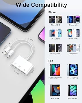 SD Card Reader for iPhone, iPad, Memory SD Card Reader USB C&Lightning Port