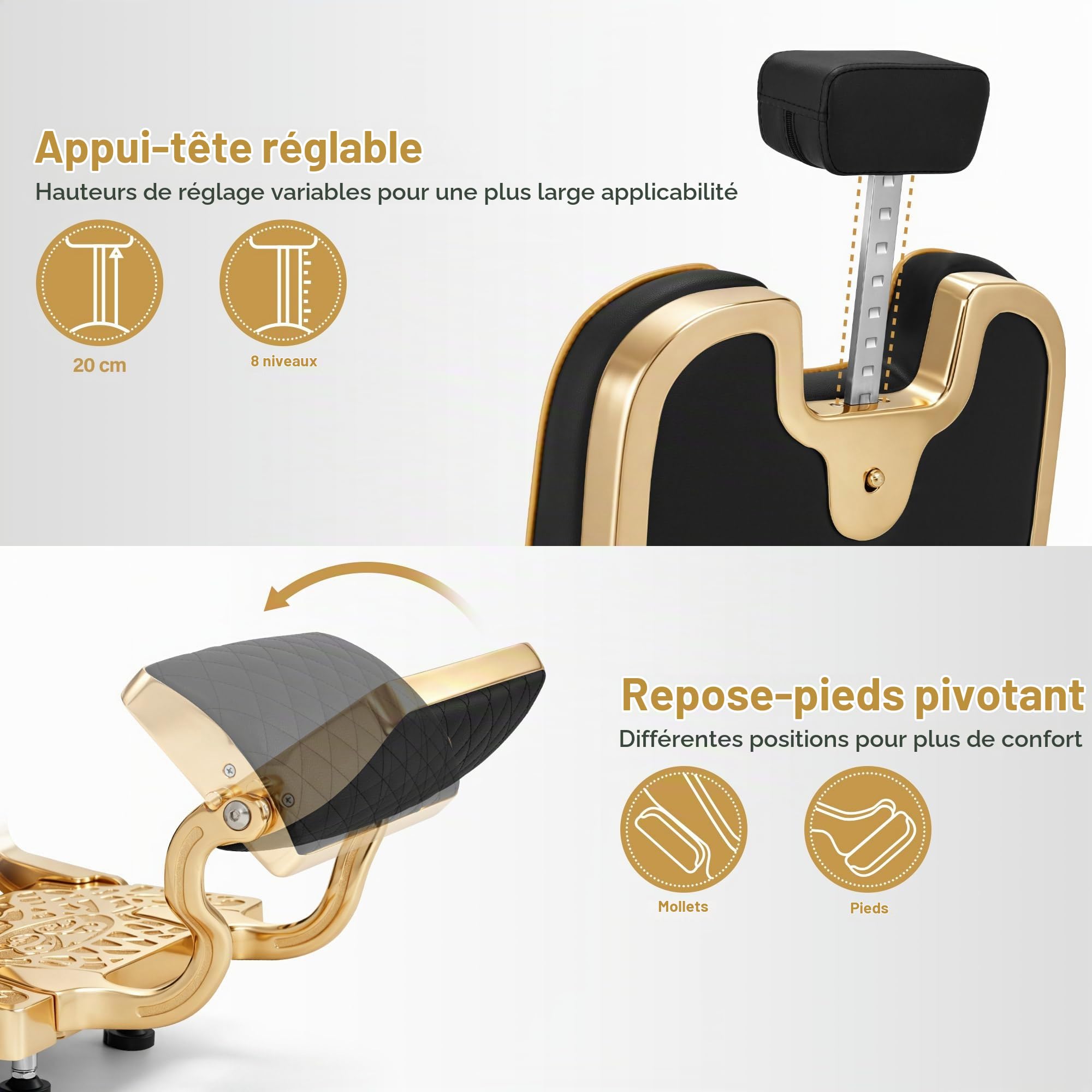 Barberpub Fauteuil de Coiffeur avec Appui-tête inclinable, équipement de Salon avec Pompe hydraulique, Rotation 360°, réglable en Hauteur, Style Vintage, Similicuir, réf. 2965 (Or-Noir)
