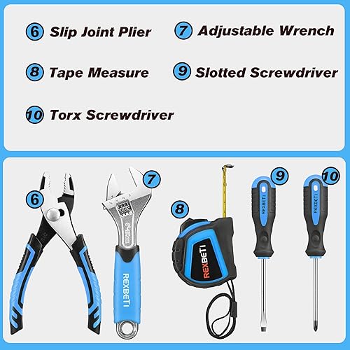 Vista 11 de REXBETI Juego de herramientas para niños de 10 piezas con herramientas de mano reales, bolsa de almacenamiento duradera naranja, kit de herramientas
