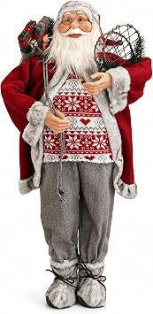 Garden Market Place 90cm Standing Rustic Santa Claus   Father Christmas Figure with Sack of Toys & Snow Shoes