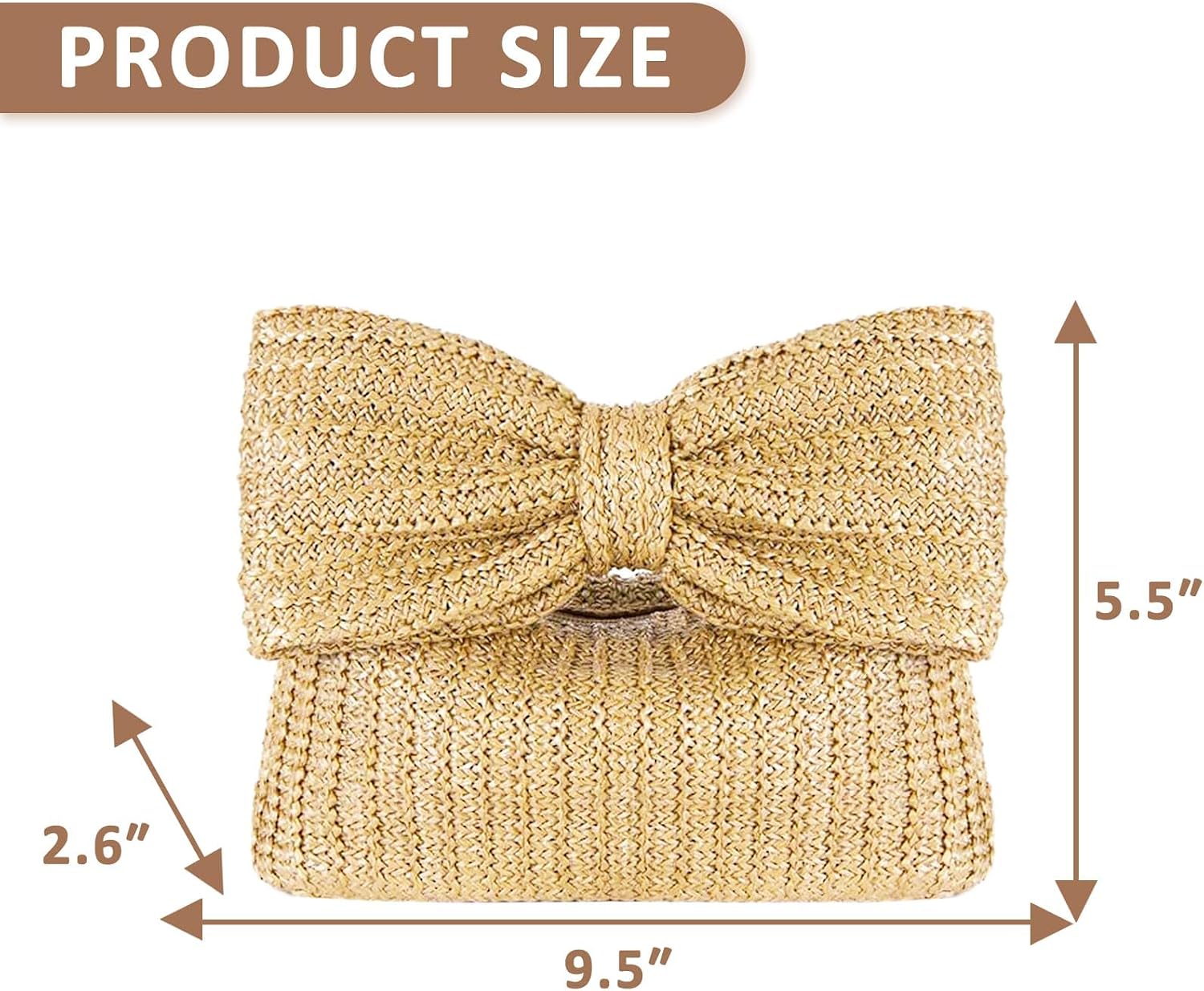 Clutch Purses for Women, Beach Bags, Bow Handbag, Bohemian Handmade Woven Straw Bag, Summer Wristlet Bag