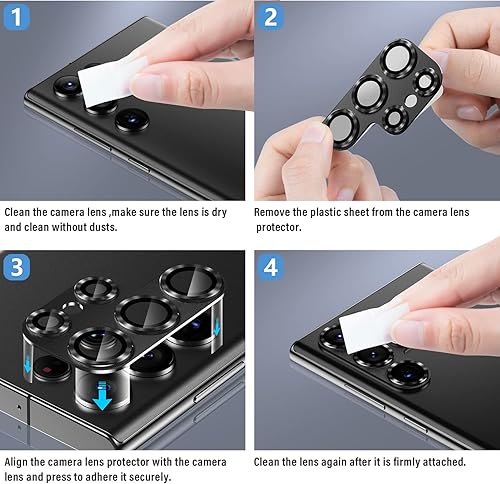 Miniatura 6 de AFARER Protector de lente de cámara para Samsung Galaxy S23 Ultra, resistente a los arañazos, ultra fino, vidrio templado 9H con bordes de aluminio