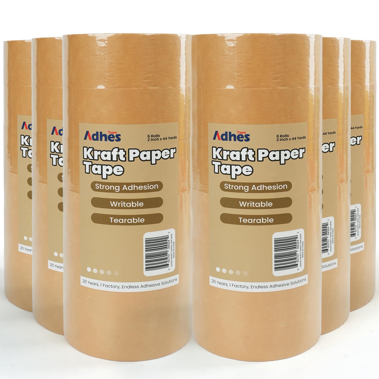 ADHES taśma z papieru typu kraft, do pisania, 50 mm x 40 m, 36 rolek do pakowania brązowej taśmy, nadaje się do recyklingu