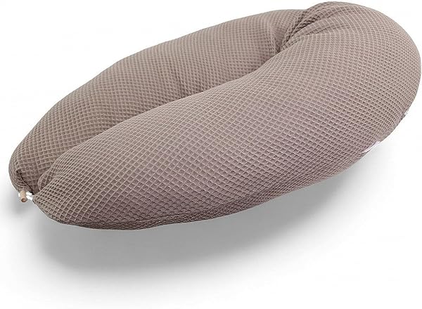 HOBEA-Germany Stillkissen 190 cm x 76 cm XXL Lagerungskissen Schwangerschaftskissen für Baby und Erwachsene Seitenschläferkissen Stillkissen mit Bezug aus Bio Baumwolle, Waffelmuster Taupe - 1