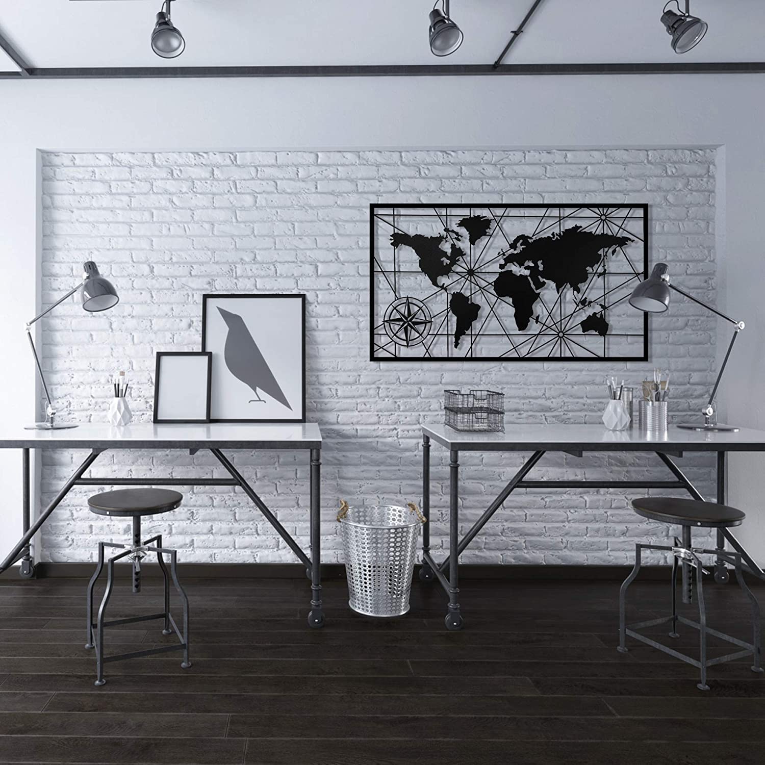 BAUPOR Einzigartiges Design, Weltkarte, Metall-Wanddekoration, 3D-Metallskulptur, Wanddekoration für Zuhause, Büro, Schlafzimmer, Wohnzimmer, Außendekoration (73 x 41 cm)