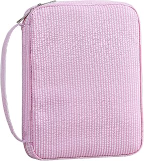 Bible Covers for women, Bible Case, Bible Bag with Top Handle, Stripe Bible Bag Proteceive Book Case, Bible carrying Church Bag for Christian Gifts(Pink)