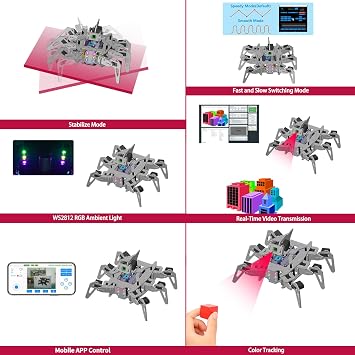 Adeept RaspClaws Hexapod Spider Robot Kit Compatible with Raspberry Pi 5/4B/3B/3B+(Board Not Included), STEAM Crawling Robot, OpenCV Target Tracking, Video Transmission, RPi Robot with PDF Manual