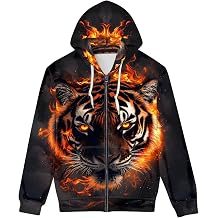 Mens Zip up Hoodie Full-Zip Sweatshirt,3D Galaxy Tiger Print Graphic Hoodies Long Sleeve Jackets