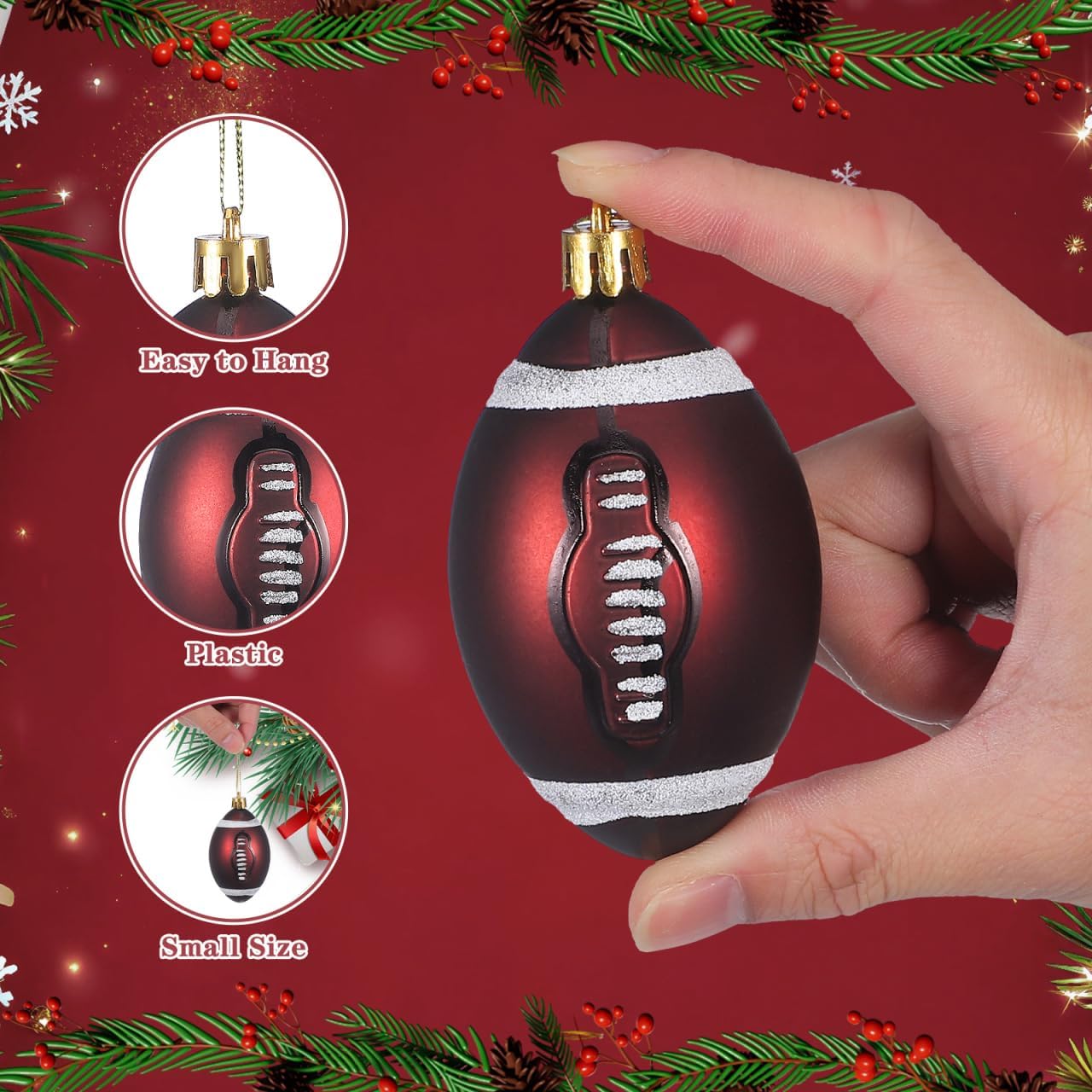 Toyvian 6pcs Christmas Football Ornaments Christmas Tree Ball Decorations for Football Sports Theme Christmas Holiday Party Decorations - Image 4