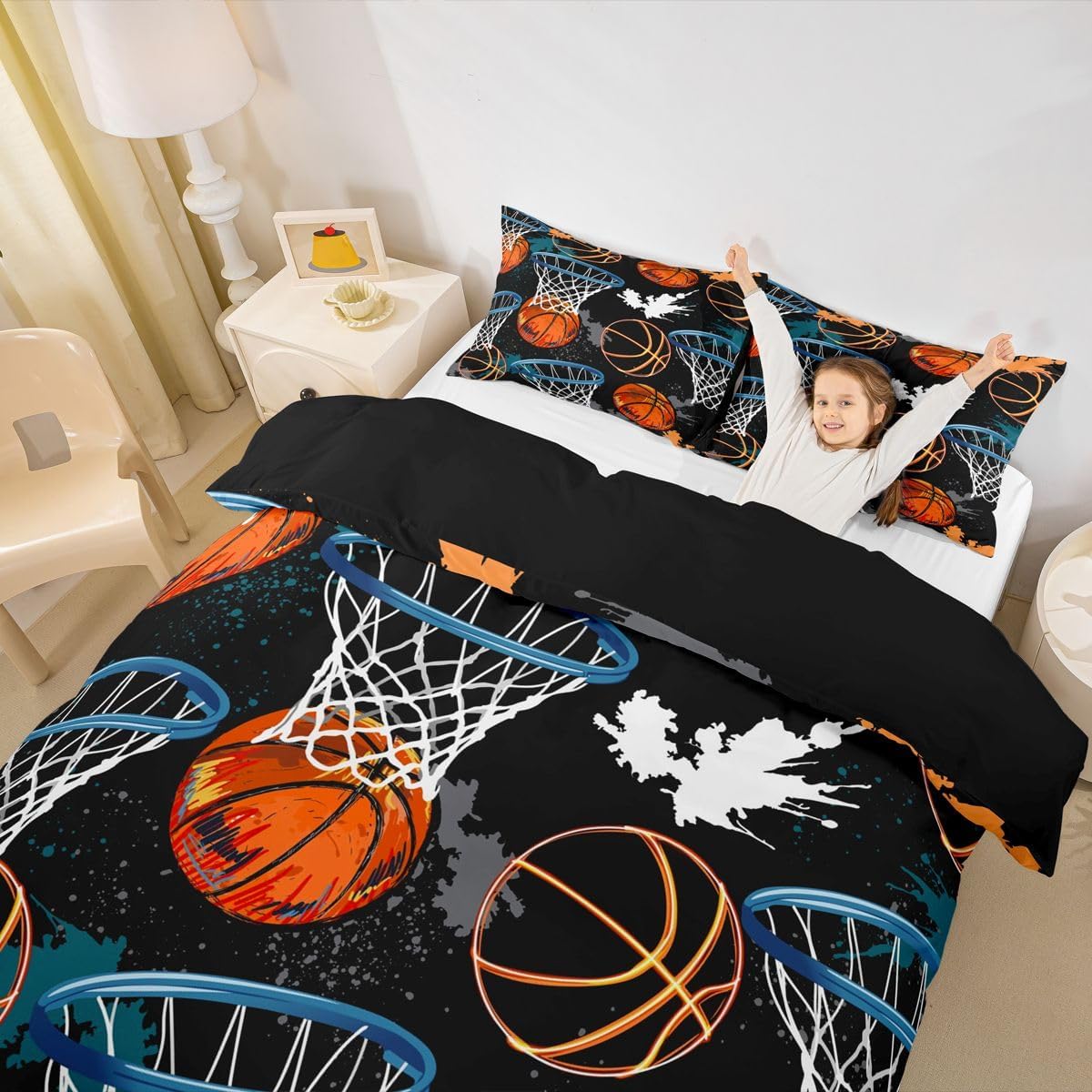 Castle Fairy Basketball Duvet Cover Set Twin Size Hip Hop Graffiti Tie Dye Bedding Set 2pcs for Kids Teens Boys Room Decor Ball Sports Gaming Comforter Cover Modern Fashion Quilt Cover,1 Pillowcase