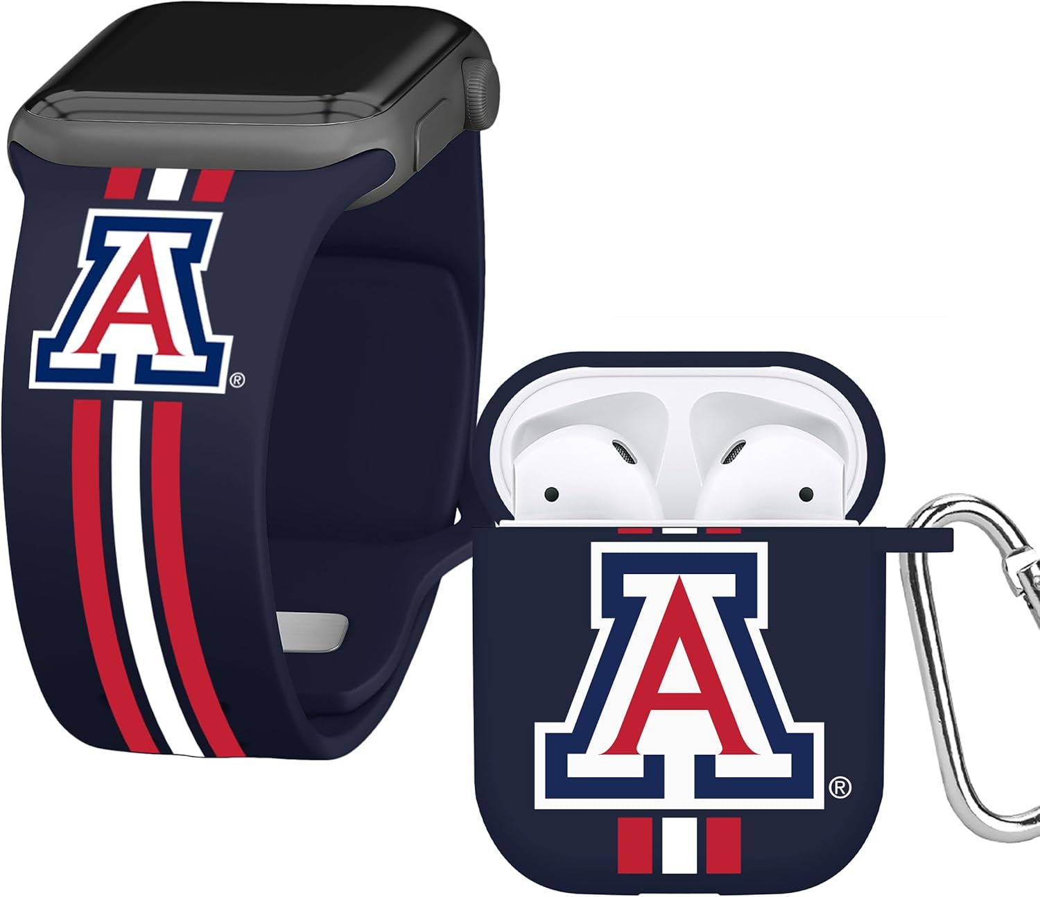 Affinity Bands Arizona Wildcats HD Combo Package Compatible with Apple Watch and AirPods Gen 1 & 2 (38/40/41mm (42mm Series 11) Short Stripes)