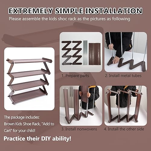 Miniatura 10 de Zapatero para niños pequeños, color rosa claro, puede contener 8-12 pares de zapatos de bebé, instalación simple, para entrada, pasillo, dormitorio,