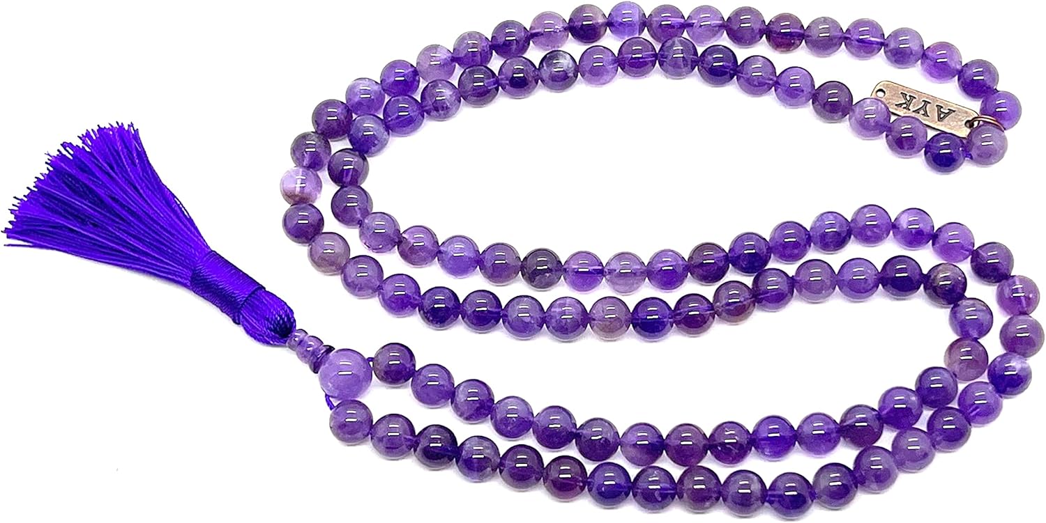 Amethyst Mala Necklace – 108 Beads, Pisces Birthstone, 8mm - Image 4