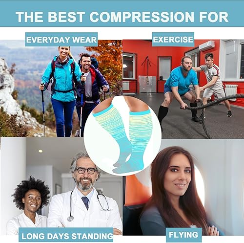 Miniatura 6 de 3 pares de calcetines de compresión de talla grande para mujeres y hombres, pantorrilla ancha de 20-30 mmhg, extra grande hasta la rodilla, soporte