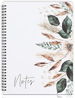 Aesthetic Spiral Notebook Journal For Women - Cute Dried Floral 10.5" x 8.5" College Ruled Notebook With Large Pockets And Lined Pages - Perfect to Stay Organized and Boost Productivity at Work or