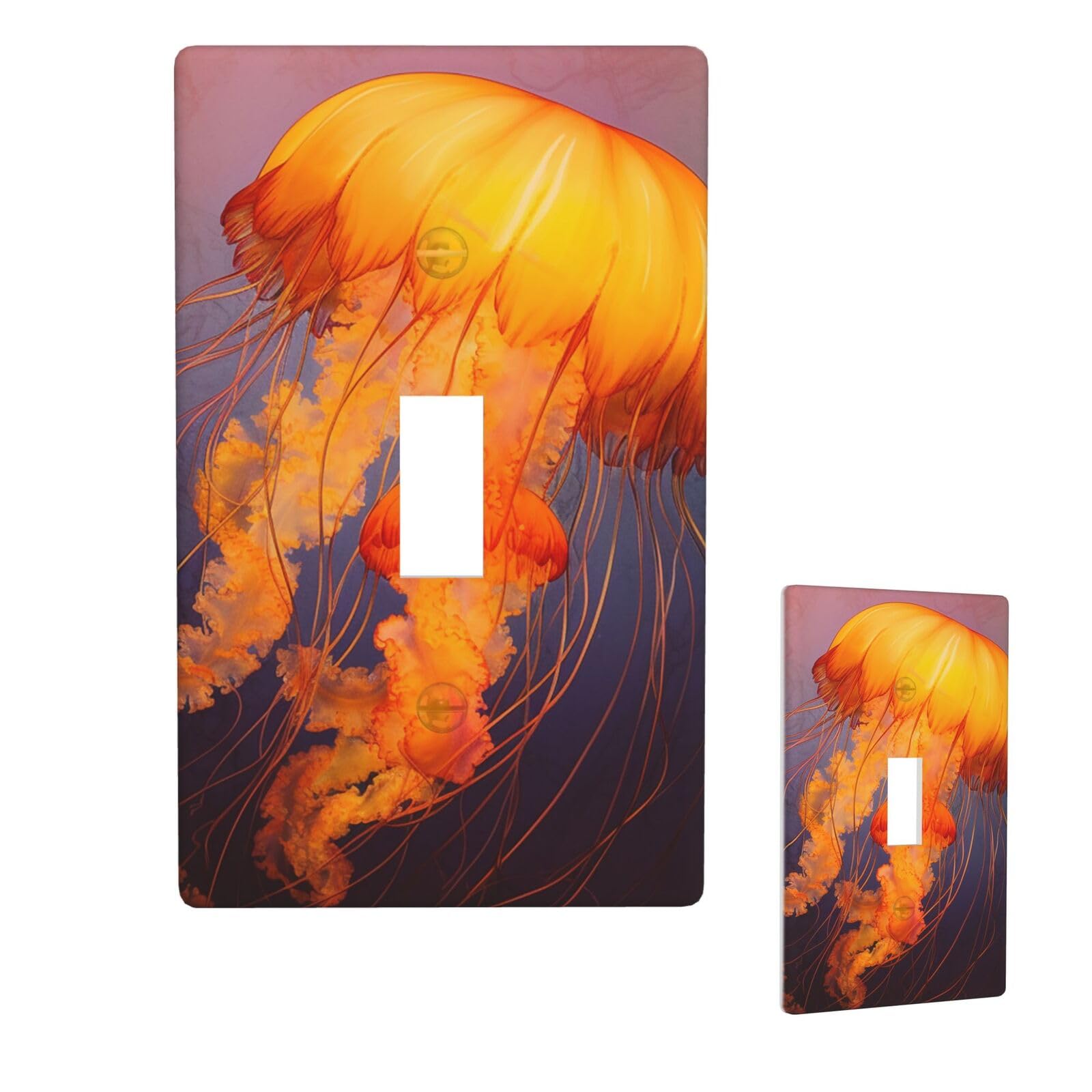 1 Gang Single Toggle Wall Plates, Unbreakable Decorative Light Switch Plate Covers Jellyfish Orange Electrical Switchplate Cover Faceplate For Bathroom Kitchen Decor