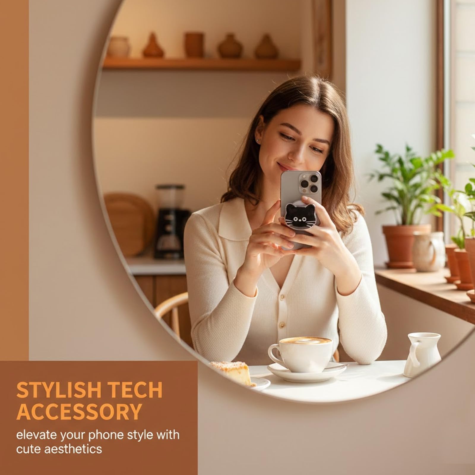 4 Pezzi Porta Cellulare da dito, Impugnatura Smartphone, Gattino di Cartone Animato Supporto di alta Qualità, Pieghevoli, Presa Sicura, Base e Impugnatura Estensibili per Smartphone e tablet
