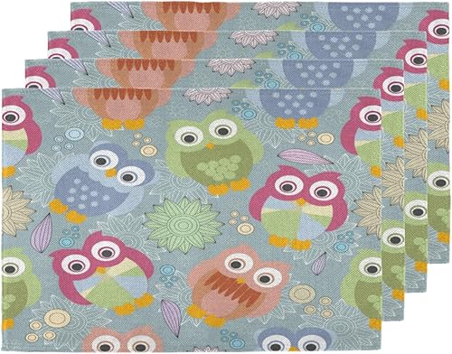 Owl Animals Placemats Set of 4 Table Mats Washable Placemat Waterproof Place Mats for Party Home Dining Table Decor 18x12 in