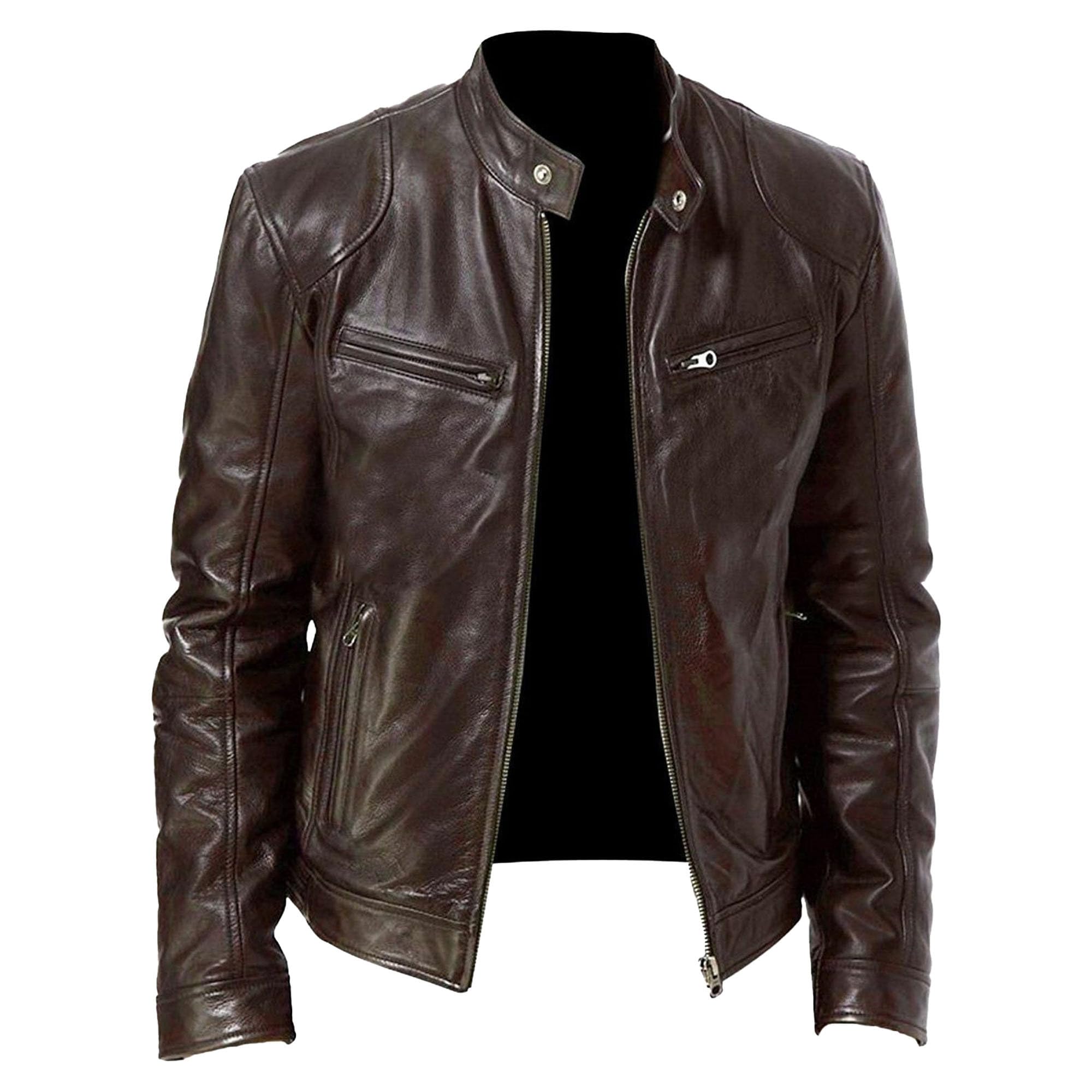 SWJGLITTR Mens Stand Collar Leather Jacket Casual Biker Motorcycle PU Jackets Slim Fit Motorcyle Lightweight Coat