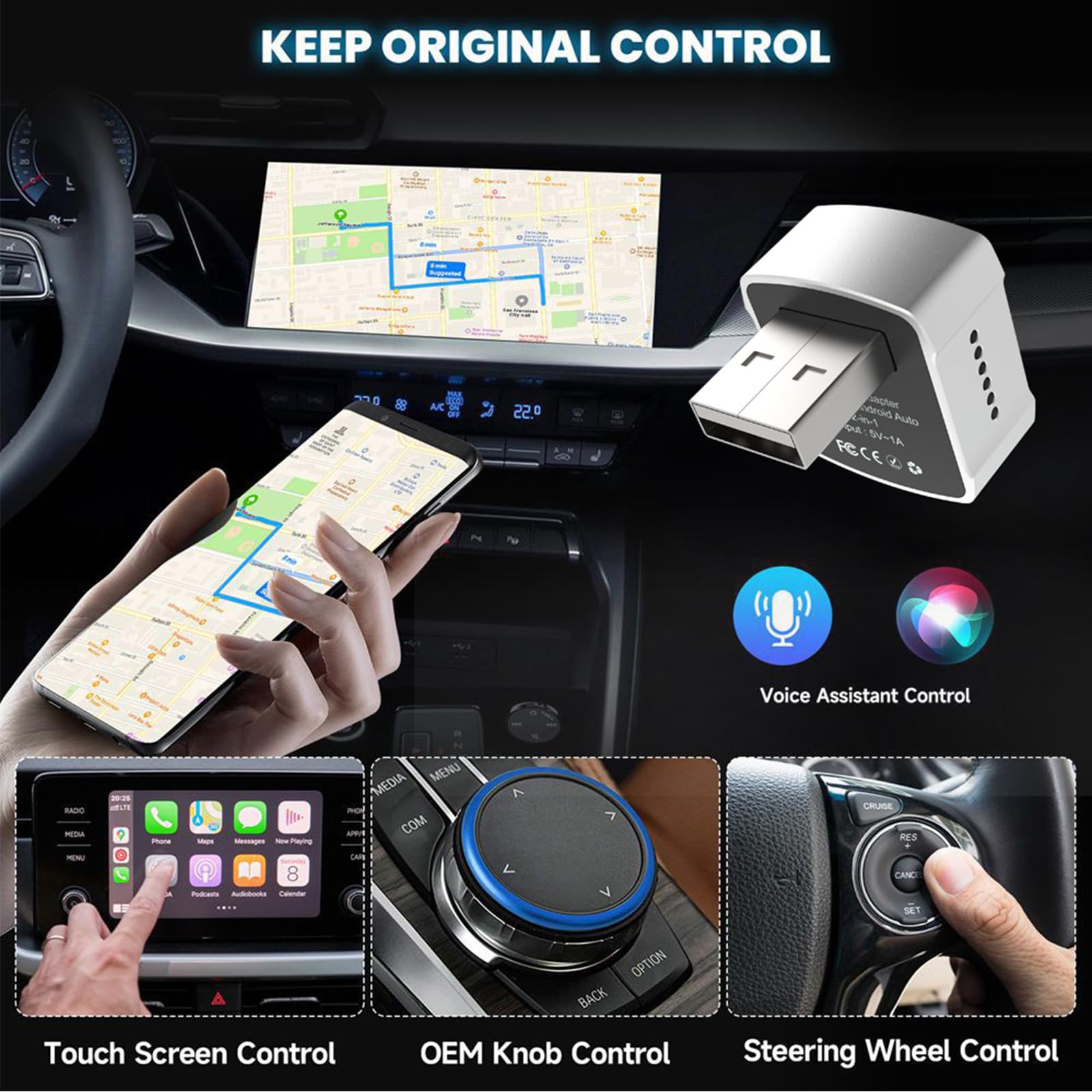Adattatore Wireless CarPlay 2 in 1 CarPlay Wireless Adattatore Cavo a Wireless, Plug & Play, USB A/C Mini & Stable USB Android Auto Adattatore con Wired CarPlay per iOS 10+/Android 11+, Auto dal 2016