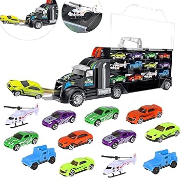 toys bhoomi toy trucks transport car carrier vehicle with 8 sports cars, 2 off-road jeeps, 2 helicopters-Multi color