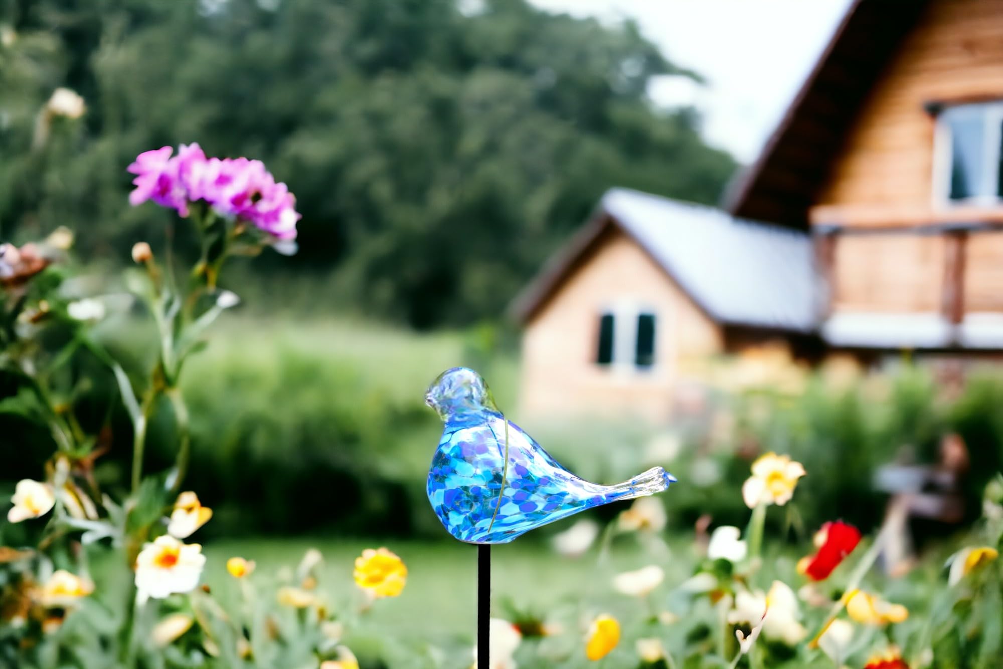 Oiseau de jardin en verre soufflé bleu une touche de poésie pour votre extérieur