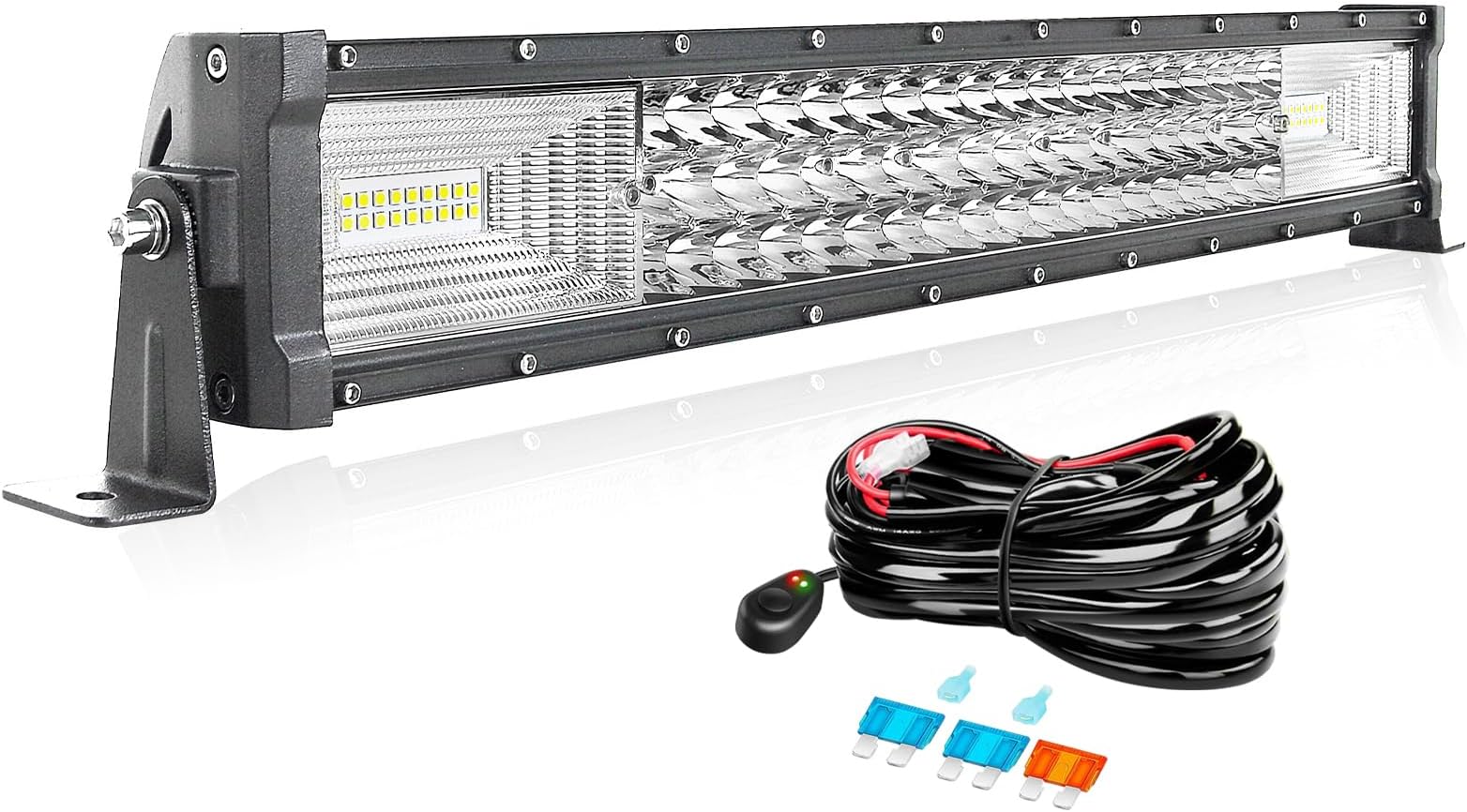 AUXTINGS LED Light Bar LED Work Light Point Flood Light for Trucks Tractor 4x4 Jeep Boat Off Road Car Fog Driving Light 12V 24V Waterproof IP67 22in Tri-row+Wiring