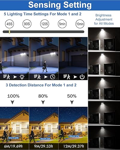 Miniatura 7 de CLY Luces LED de seguridad de 42 W, 4200 lm, 6500 K, sensor de movimiento para exteriores, resistente al agua, distancia de detección de 39.4 ft,