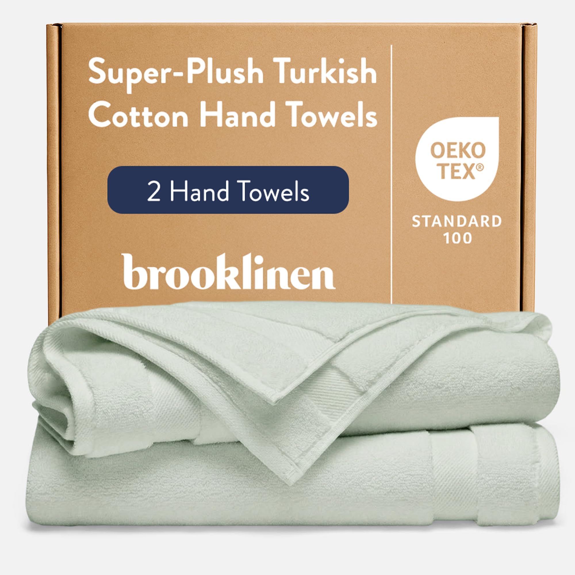 Brooklinen Super-Plush Turkish Cotton Hand Towels - Set of 2 - Cotton, 820 GSM, Highly Absorbent, Machine Washable, Perfect for Home & Bathroom (20" x 30", Aloe Green)
