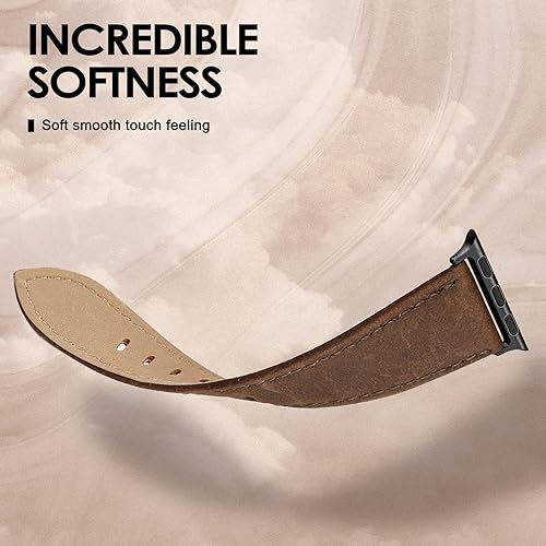 Vista 156 de Correa de cuero compatible con correas de Apple Watch de 1.811 in, 1.772 in, 1.732 in, 1.654 in (Serie 1/2/3) para hombres y mujeres, correa de Azul